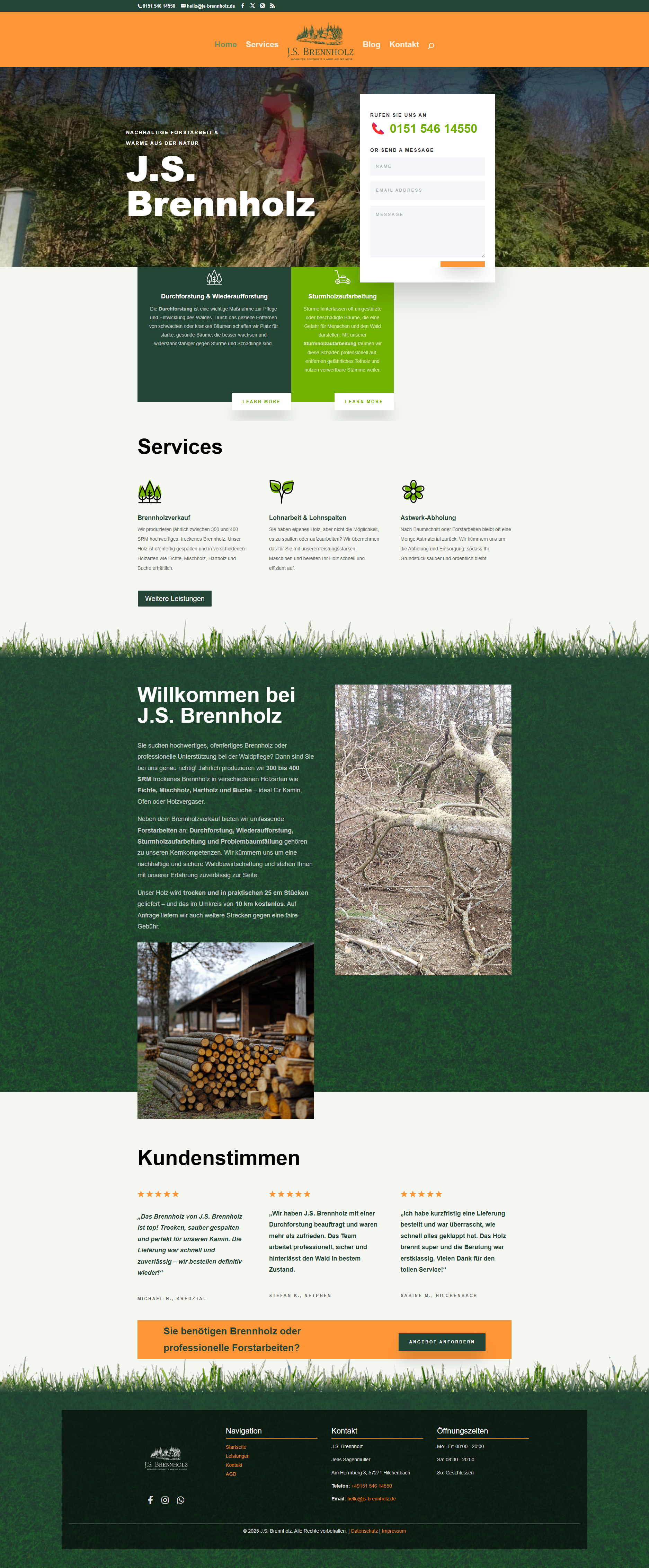 J.S. Brennholz - Nachhaltige Forstarbeit und Brennholzverkauf Website Screenshot